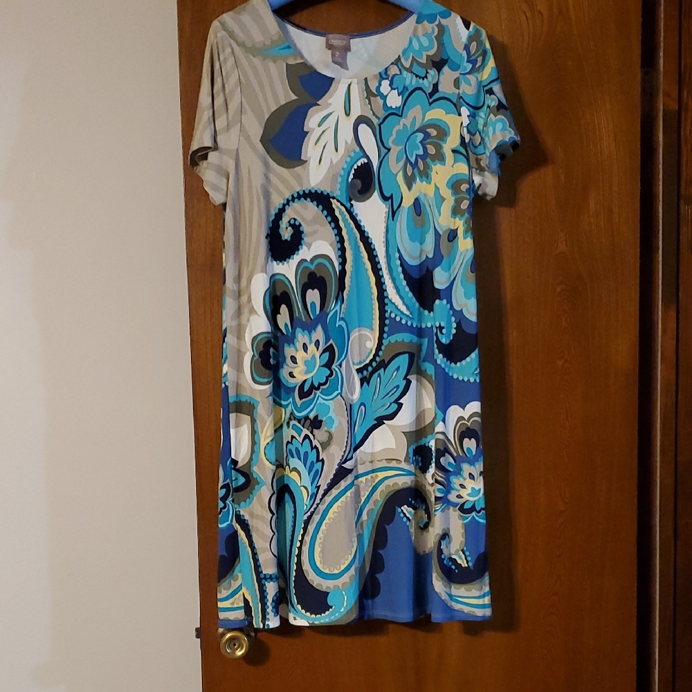 Chico's Vibrant Blue and Cream Floral Dress